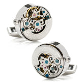 Silver Stainless Steel Kinetic Watch Movement Cufflinks